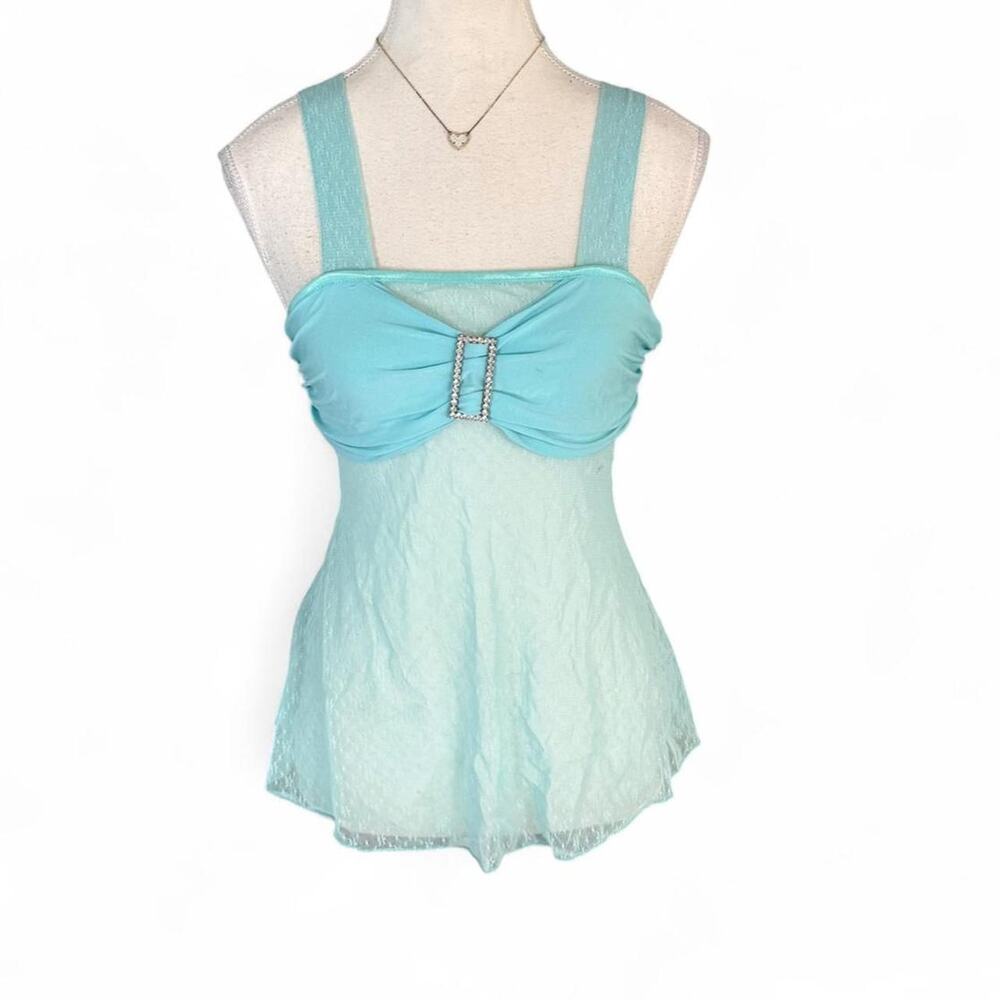 Y2K fairy baby blue lace cami top rhinestone buckle detail early 2000s Ice small